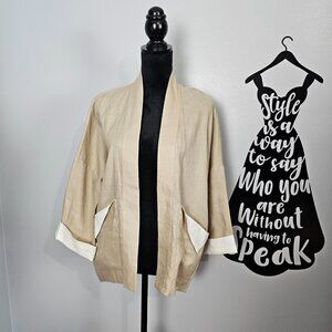 ❤️GO BY GO SILK Open Front Linen Tan Cuffed Sleeve Blazer Jacket